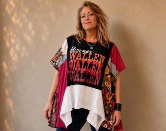 Morgan Wallen Tunic Patchwork Graphic Tee One Size Fits All Country Western Band TShirt Upcycled Clothing