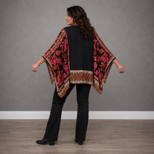 Upcycled Post Malone Band Tee Kimono Tunic: Roses, Lace, Festival Style Poncho image 2