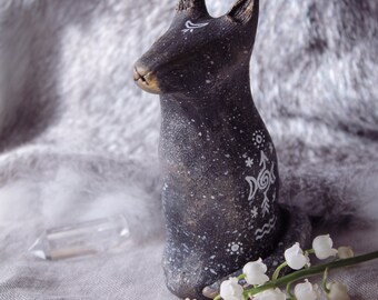 Young Wolf - Totem Animal in hand-painted self-hardening natural clay