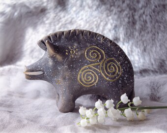 Celtic Wild Boar - Totem Animal in hand-painted self-hardening natural clay