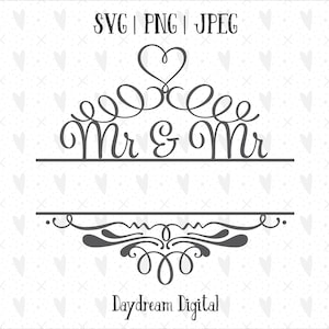 Monsieur et Monsieur monogramme modèle | Nom espace réservé | Décoratif | Jeune mariée | Marié | Premier Noël | Gay | LGBT | Cricut | Découpe de fichier SVG