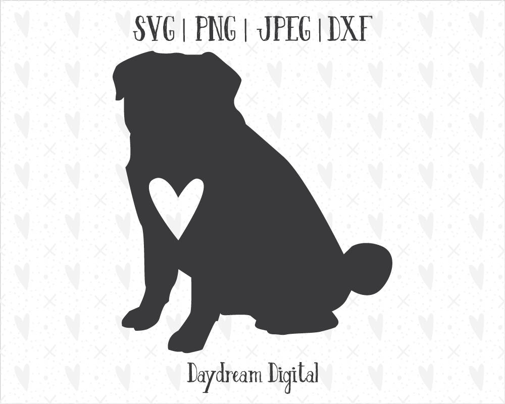 Download Pug Silhouette Heart SVG Vector File One Piece Sweet | Etsy