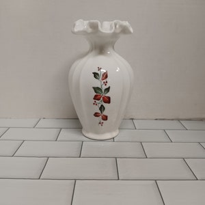 Fenton hand painted milk glass ruffled vase