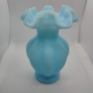 VTG Fenton Blue Satin Melon Ruffled Vase