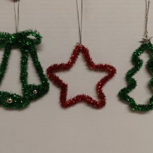 VTG bottle brush tinsel cookie cutter style ornaments