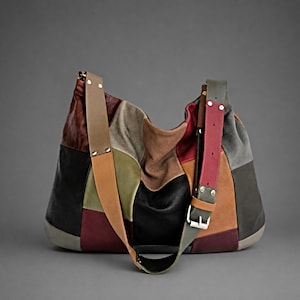 Handmade Patchwork Leather Hobo, Soft Everyday Shoulder Bag