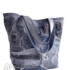 Oversized Upcycled Denim Tote Bag: Large Travel Beach Bag