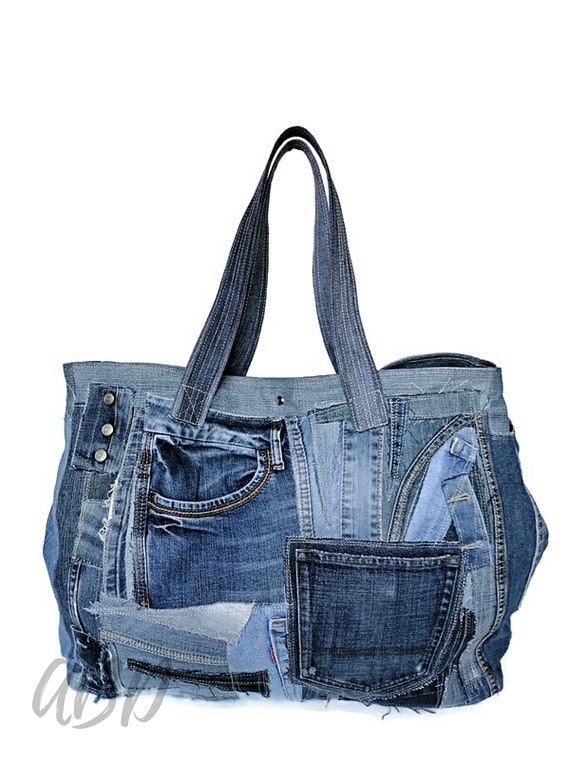 Extra Large Denim Bag, Jean Tote Bag, Blue Patchwork Market Bag, Casual  Multicolor Denim Shopper Tote - Etsy