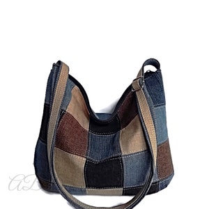 Denim crossbody bag, Denim purse crossbody, Medium jeans bag, Denim & Canvas Handbag, Women cross body purse, Patchwork handmade bag