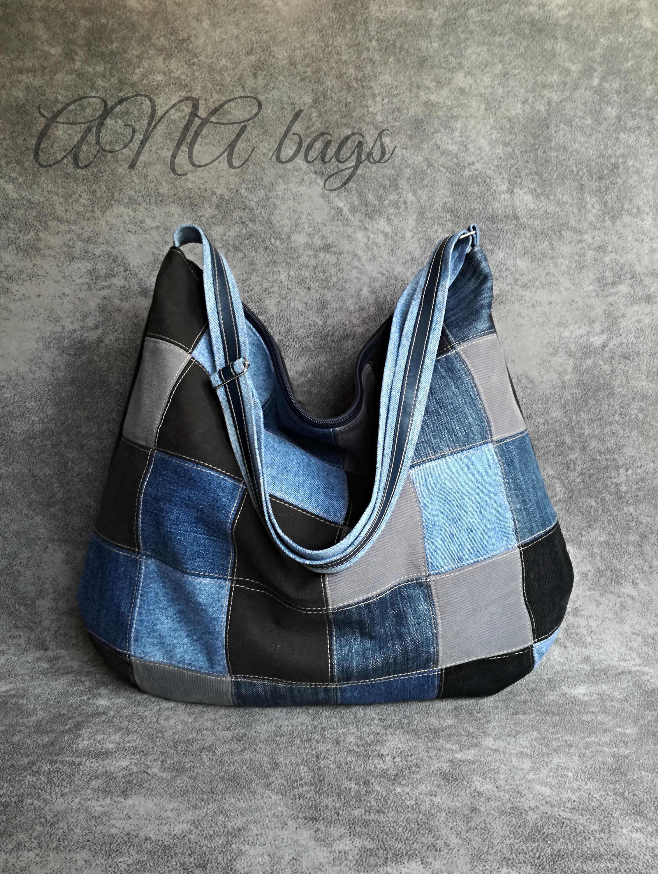 Upcycled Denim Hobo Bag: Handmade Patchwork Jeans Purse - Etsy