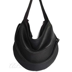 Sac hobo végétalien minimaliste noir, grand sac à main porté épaule souple, fourre-tout en similicuir noir et toile, sac décontracté dans les 2 sens pour porter tous les jours pour femme