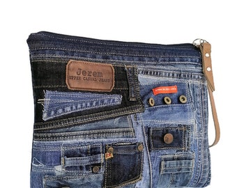 Large Denim Bag Diesel Jeans Recycled Bag, L Size Denim Zippered 