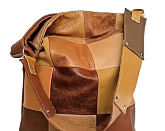 Bolso hobo de cuero hecho a mano: bolso de hombro suave con retazos