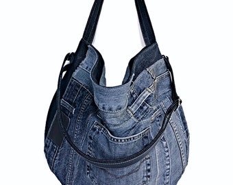 Denim Bag Recycled Large Denim Purse Jeans Handbag Denim - Etsy