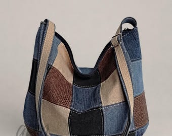Bolso bandolera de tela vaquera y lona recicladas, bolso de vaqueros reciclados
