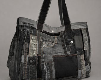 Oversized Recycled Jeans Tote Bag in Patchwork