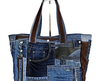 Oversize jeans bag Extra large bag jeans Shopping jeans bag Travel jeans bag Weekender bag Recycled jeans bag Large denim bag Denim bag