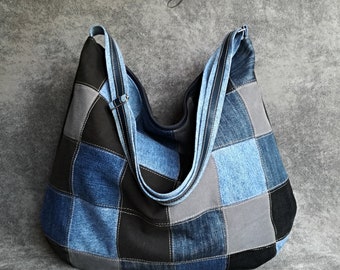 Recycled Jeans Bag Large Denim Bag Jeans Handbag Denim Handbag | Etsy