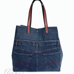 Recycled Denim Tote Bag: Large Handmade Jean Handbag