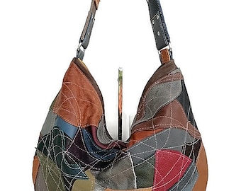 Vintage 90s Multi-color Leather Patchwork Rounded Shoulder