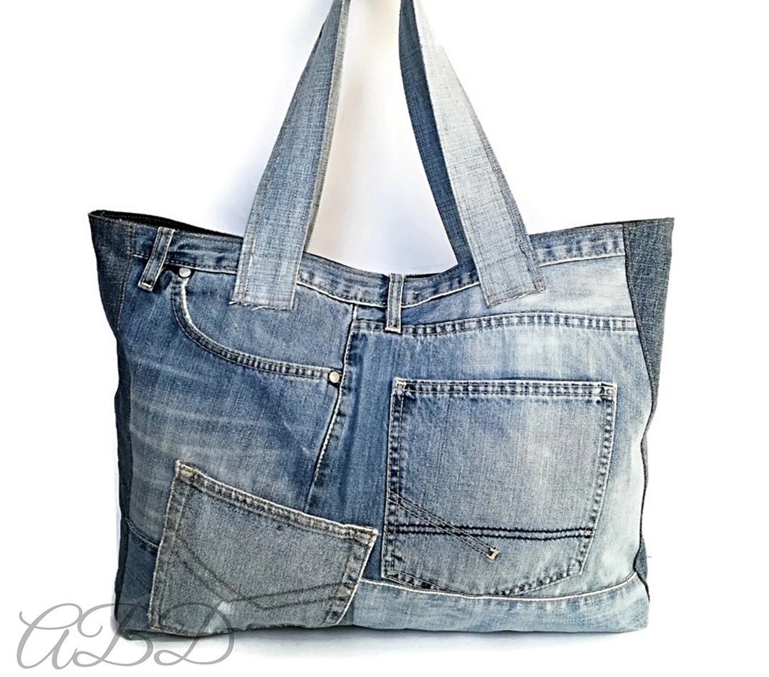 Denim Bag Recycled Large Denim Purse Jeans Handbag Denim - Etsy