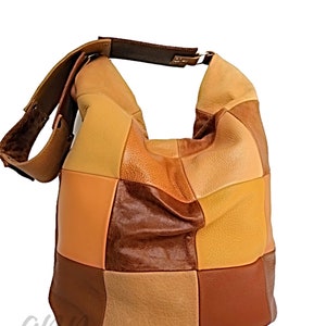 Warm Toned Leather Hobo Shoulder Bag | Spacious Handmade Purse in Yellow, Orange,Light Brown & Cognac | Everyday Soft Leather Tote for Women