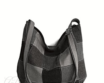 Upcycled Denim Hobo Bag: Recycled Jeans Crossbody Purse