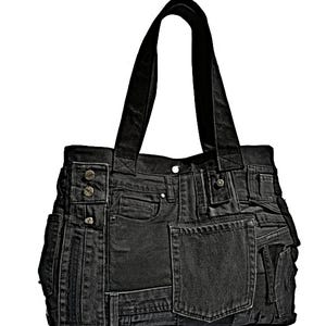 Black Denim Jean Bag, Black Denim Tote Handbag, Denim
