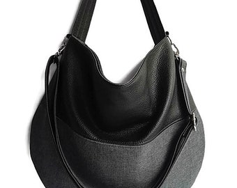 Schwarze Umhängetasche, Schwarze Tasche, Slouchy Portemonnaie, Hobo Tasche, Schwarze Tasche, Damentasche, Schwarz, Schwarze Geldbörse, Große Schultertasche, Schwarze Handtasche