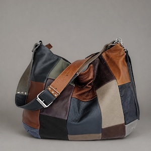 Bolso hobo de piel multicolor, bolso de hombro grande con diseño de retazos, bolso cruzado holgado.