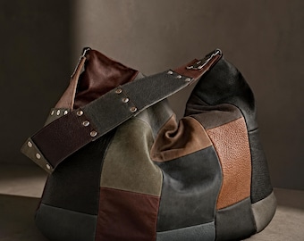 Large Leather Hobo Bag, Everyday Tote in Earth Tones
