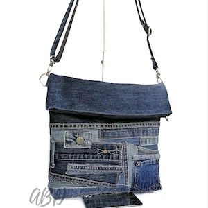 Recycled jeans bag crossbody Recycled denim bag Jeans handbag Denim handbag Jeans crossbody bag purse Denim purse bag Cross body purse jeans