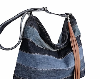 Recycled Denim Shoulder Bag: Handmade Upcycled Jeans Purse