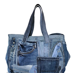 Très grand sac en jean Sac shopping en jean Sac de week-end en jean Sac à main en jean Grand sac pour femme en jean Sac en jean patchwork Sac en jean fait main