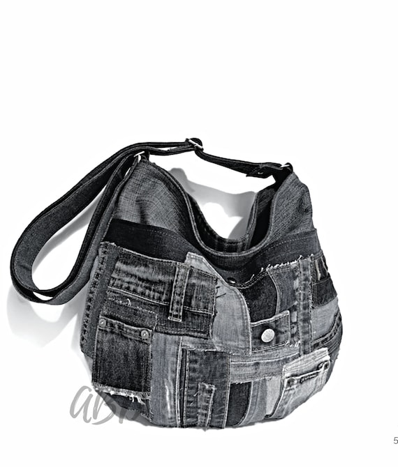 Upcycled Denim Crossbody Bag: Recycled Jeans Purse with Leather Detail
