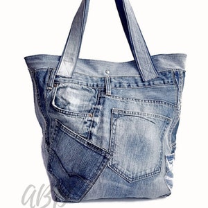Large Denim Tote Bag: Upcycled Jeans, Handmade Shopper