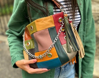 multicolor leather purses