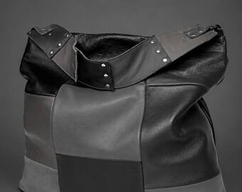 Handmade Oversized Soft Leather Tote Bag with Zipper