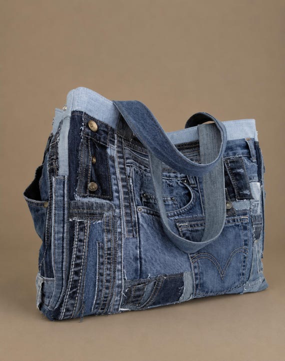 Oversized Recycled Jeans Bag, Eco-Friendly Large Denim Tote
