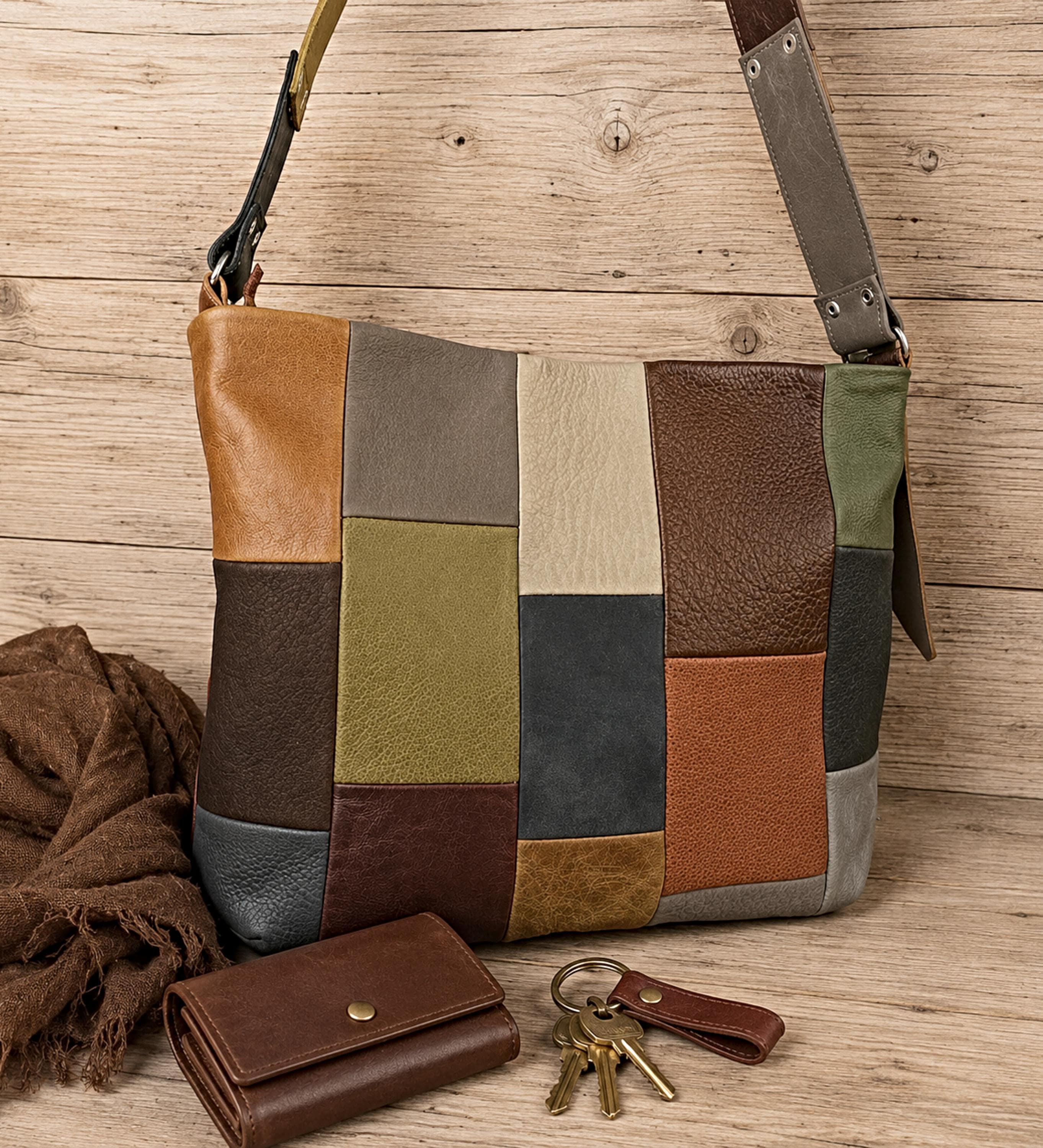 バッグ apolina Patchwork Bag Leather Crossbody Bag in Patchwork, Handmade Purse in Neutral