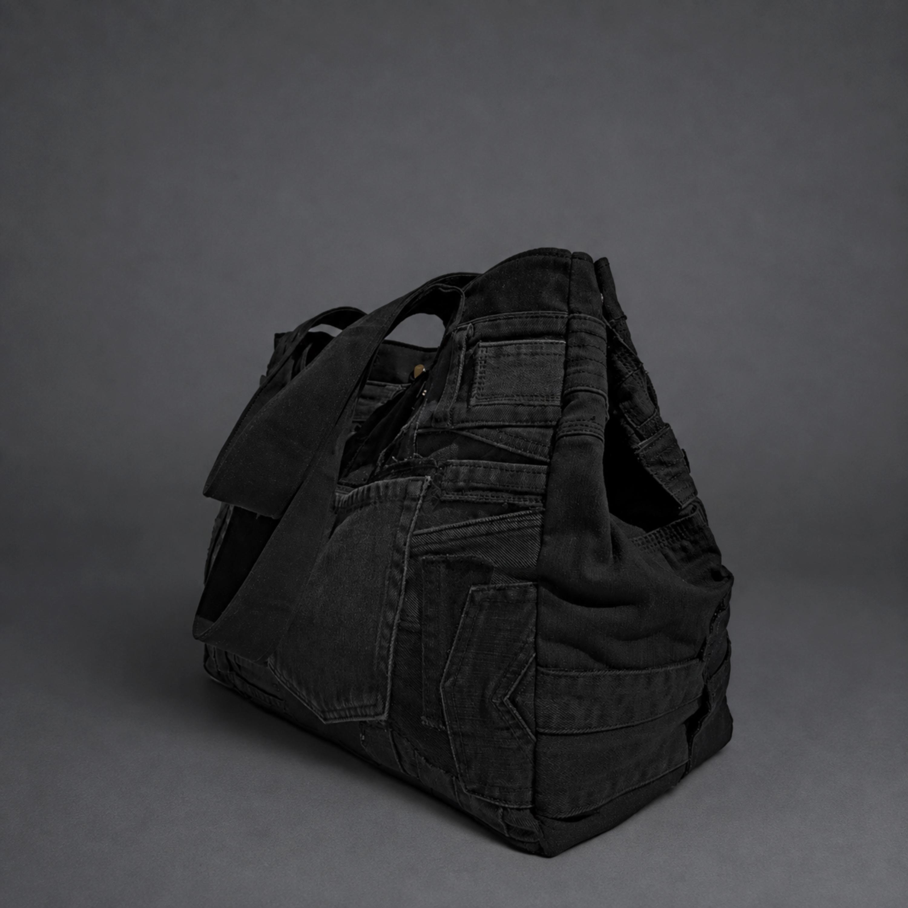 Black Denim Tote, Upcycled Jeans Shoulder Bag. Large Everyday