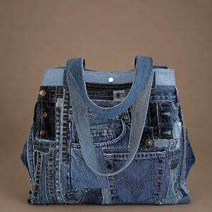 Duża torba z recyklingowanych jeansów, ekologiczna duża torba dżinsowa zdjęcie 11