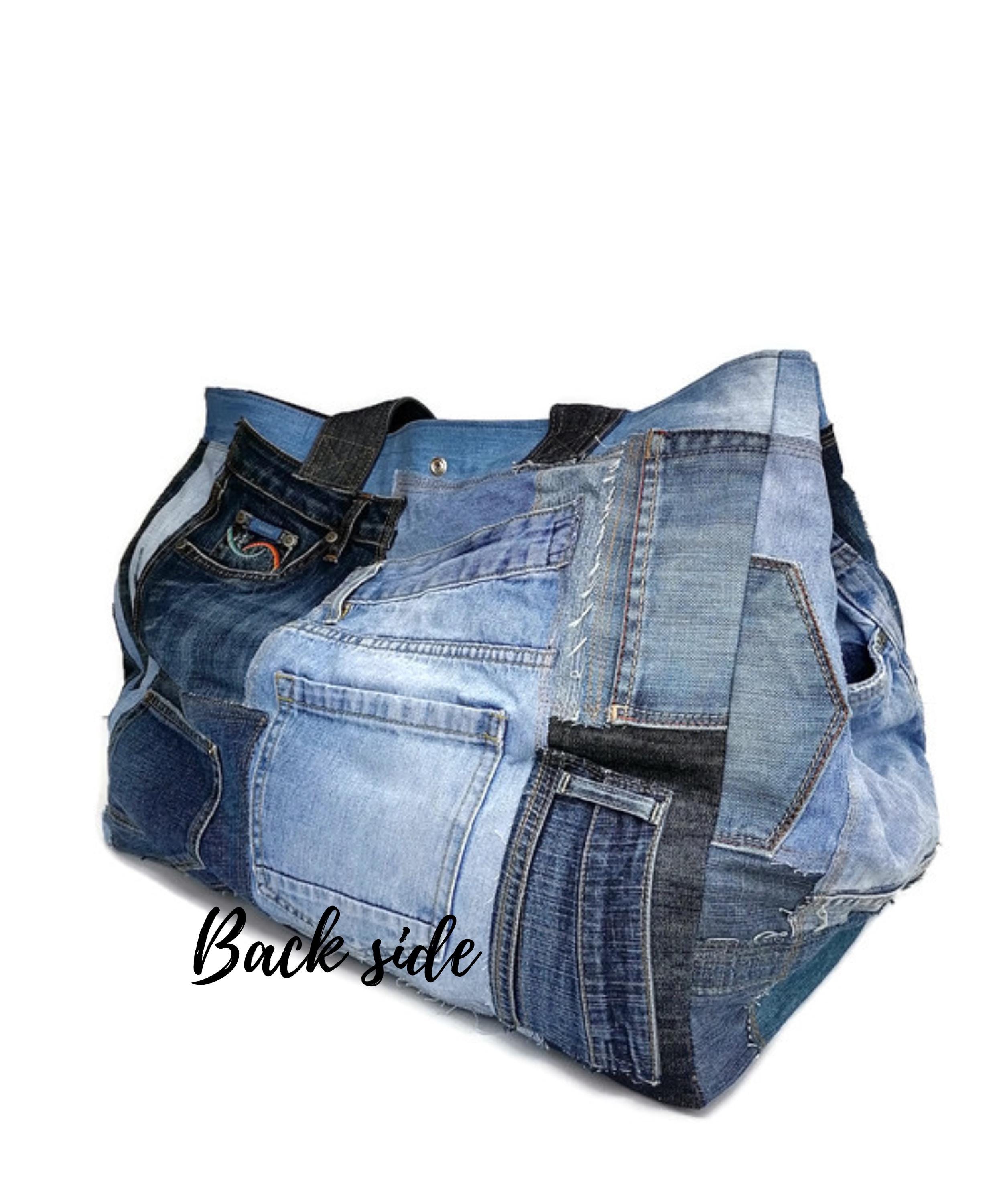 RainUP Borsa Tote In Denim Riciclato Con Tasca Jeans | Shopping Bag Ecologica E Resistente, Design Casual Originale