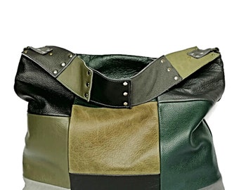 Borsa a tracolla patchwork in pelle: borsa morbida con cerniera