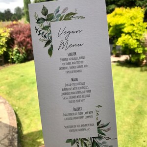 Karty menu weselnego, Wegańskie, Wegetariańskie, Karty menu kolacji, Menu kwiatowe, Eukaliptus, Zielone wesele