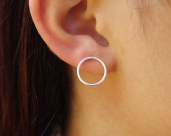 Sterling Silver Circle Earrings - Open Circle - Minimal Studs - Small Silver Studs - Gift for Her