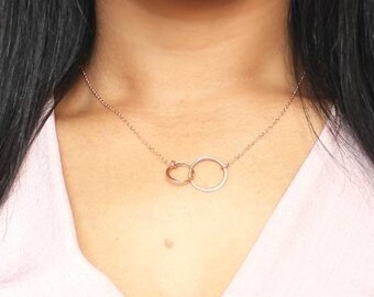 Open Circle Necklace - Rose Gold Vermeil - Interlocking Circles - Double Circle - Eternity Necklace - Gift for Her