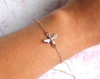 Rose Gold Filled Bee Bracelet - Stacking Bracelet - Bridesmaid Gift