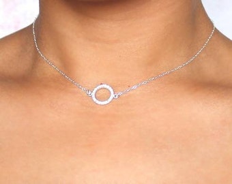 Crystal Choker - Sterling Silver - Open Circle - Choker Necklace - Eternity Necklace - Wedding Necklace