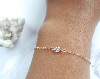 Rose Gold Bracelet - Cubic Zirconia - Stacking Bracelet - Rose Gold Filled - Minimal Bracelet - Bridesmaid Gift - Gift for Her